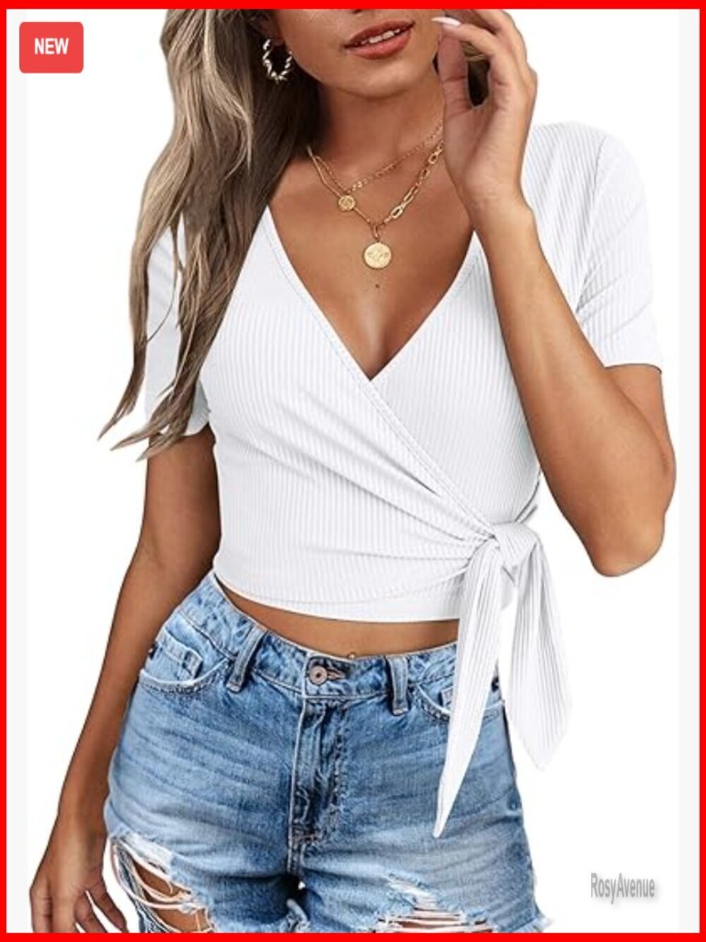 Women's Cross Wrap Tie Front Crop Top Deep V Neck Short Sleeve Summer